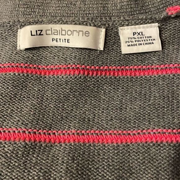 Liz Claiborne open front cardigan raised bright pink stripes on medium grey - Picture 4 of 6
